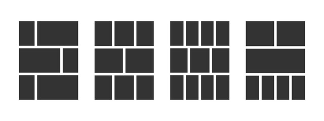 Set of graphic novel page templates. Anime comic book panels isolated on white background. Grids for manga storyboard. Layouts for photo collage, magazine, poster or moodboard. Vector illustration.