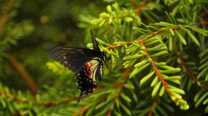Butterfly perched on green foliage