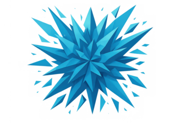 Abstract blue polygonal explosion with sharp geometric spikes and dispersing fragments, creating a dynamic visual effect