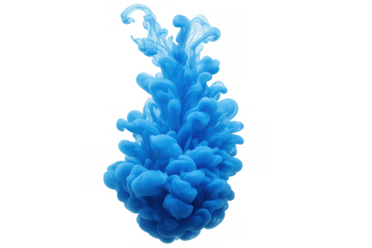 Blue ink flowing and diffusing in water, forming an abstract organic cloud structure with soft fluid shapes on transparent background - Powered by Adobe