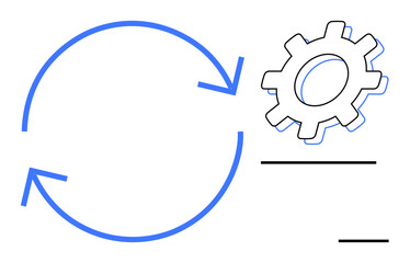 Circular rotation arrows and gear highlighting process dynamics and improvement concept. Ideal for automation, workflow, efficiency, system update, mechanics, development, and optimization