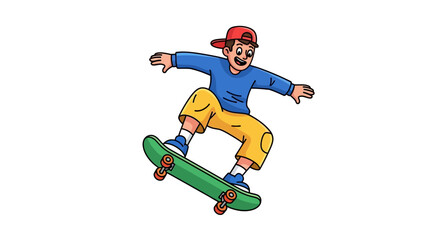 Fototapeta premium A Cartoon Skateboarder Executes a Trick with Style and Confidence on a Bright Green Board
