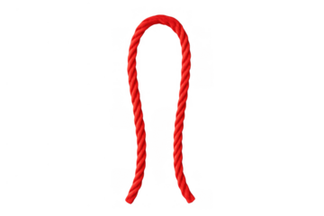 Red rope forming a loop, symbolic of connection, binding, and strength on a transparent background