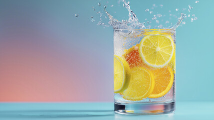 Refreshing Citrus Splash: Lemon and Orange Slices in Sparkling Water