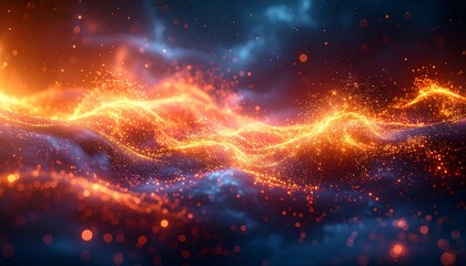 Abstract fiery energy waves with glowing particles and an ethereal artistic appearance