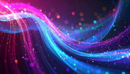 Vibrant Abstract Wave Patterns with Sparkling Light Effects in Purple and Blue Hues