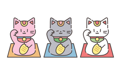 金運を招く右手の招き猫イラストセット Lucky Maneki Neko with Coin set