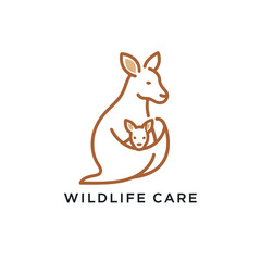 Fototapeta premium Stylized illustration of a kangaroo with a joey in its pouch. Text 