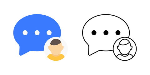 Typing partner icon showing chat bubble with typing dots and small avatar. Great for online messaging, ai communication, and interactive conversation design.
