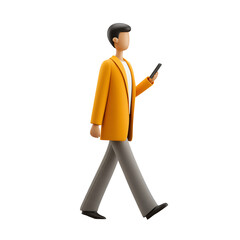 Stylish man walking with a smartphone, embodying modern professionalism and connectivity.