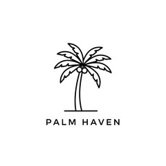 A minimalist line-art logo of a palm tree with coconuts. Text at the bottom says "PALM HAVEN