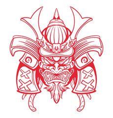 Warrior's Crimson Gaze: A fierce Samurai warrior's helmet, rendered in striking crimson lines, embodies strength and tradition, inviting viewers into a world of honor and discipline.