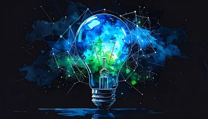 Artistic rendition of a light bulb depicting innovation and interconnected concepts