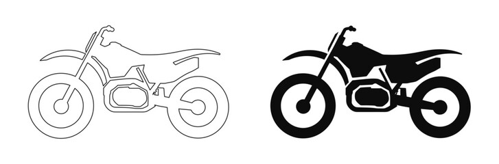 Classic motorcycle icon illustration, Land Transportation Silhouette Icon, Parking Stop Sign for Public Transportation,Dirt bike outline and solid graphic for off road adventure,editable stroke,