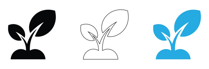 Sprout growth icons depicting a fresh beginning for your project, Agriculture logo design. Set of icon. Agronomy logo with plants on a fields on white background.  editable stroke