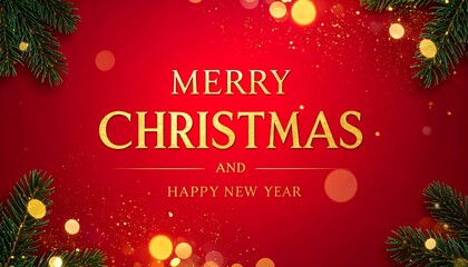 Merry Christmas and Happy New Year Greeting - Golden Text on Red Background - Festive Holiday Poster - AI Generative