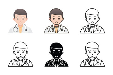 Doctor Vector and Icon Collection – Male and Female Doctor Illustrations, Medical Staff, Healthcare Professionals, Hospital Scene, and Medicine Icons Set
