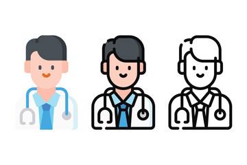 Doctor Vector and Icon Collection – Male and Female Doctor Illustrations, Medical Staff, Healthcare Professionals, Hospital Scene, and Medicine Icons Set