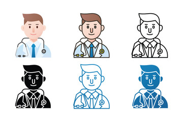 Doctor Vector and Icon Collection – Male and Female Doctor Illustrations, Medical Staff, Healthcare Professionals, Hospital Scene, and Medicine Icons Set