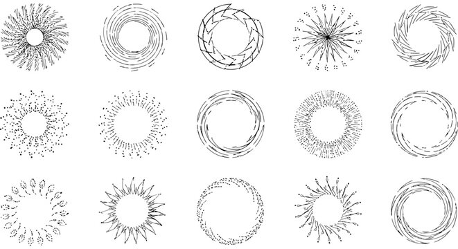 circle burst frames artistic geometric circle burst frame patterns for creative design projects emphasizing graphic elements and stylistic presentations.