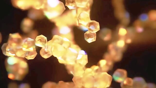 Abstract golden hexagons floating in dark space.