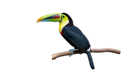 Plexiglas schilderij Toekan Colorful toucan bird, with vibrant beak perched on a branch, cutout, PNG isolated on white or transparent background  © jhon