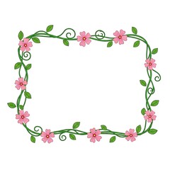 Elegant pink rose vine frame decorative border for invitations and cards isolated on white background