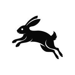 Black Silhouette of a Leaping Rabbit with Long Ears and a Fluffy Tail.