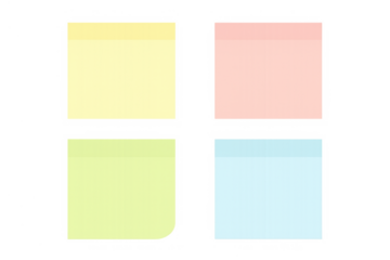 Colorful sticky notes set for reminders, memo, message, and organization, blank paper on transparent background