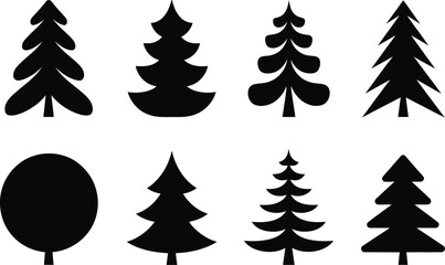 Obraz premium Collection of black stylized tree silhouettes white