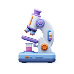 Cartoon Microscope with Pink Liquid in Beaker for Science.