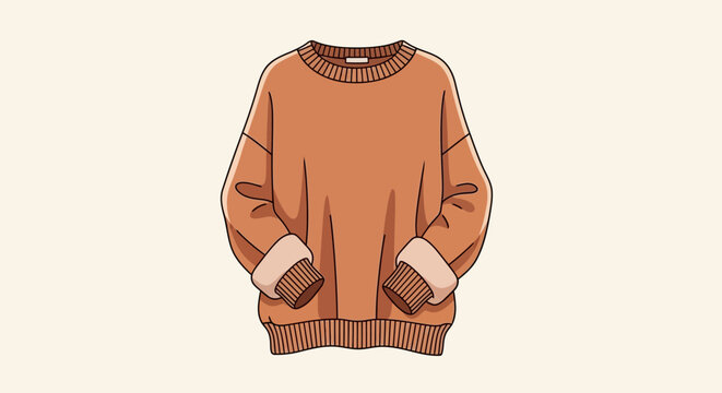 An orange sweater with ribbed cuffs and hem on a cream background