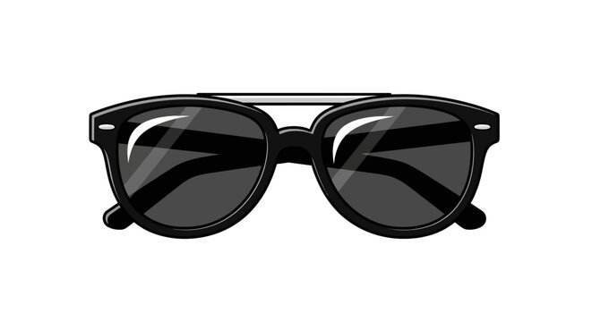 Black sunglasses with dark lenses and a metal bridge connecting the frames