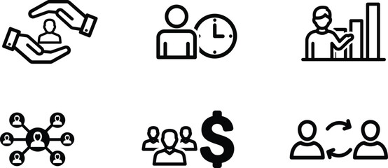 Business icons showing project management teamwork and financial growth elements