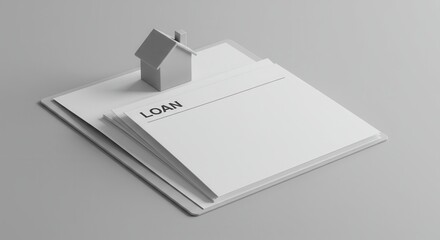 first time homebuyer loan house concept. House model on loan paperwork, representing mortgage concepts.