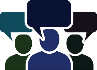 Group discussion and teamwork communication represented by people and speech bubbles
