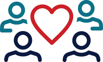 Connected people icons with a heart symbol concept illustration