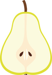 Simple Vector Illustration of a Pear Slice Showing Seed Organic Shapes in Green and Beige