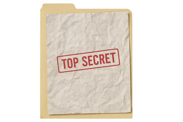 File folder containing a crumpled document stamped top secret, illustrating classified data and confidential information