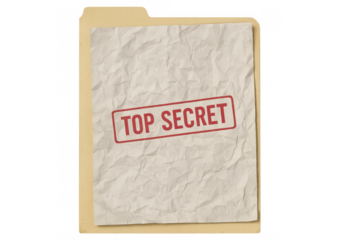 File folder containing a crumpled document stamped top secret, illustrating classified data and confidential information