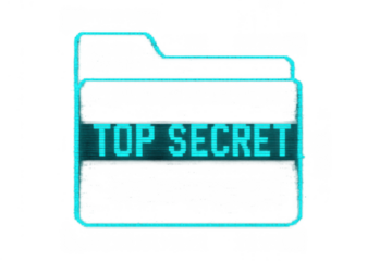 Digital folder showing top secret text, communicating classified information, data protection, and cybersecurity concepts