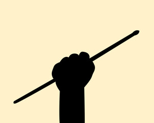 Silhouette of Hand holding drumstick design. Icon of fist holding a stick of wood. Vector illustration.