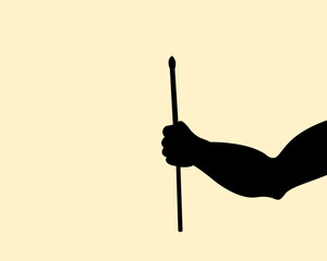 Silhouette of arm hand holding drumstick design. Icon of grabbing a stick of wood. Vector illustration.