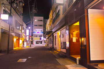 熱海市中央町の夜、繁華街からあたみ梅ライン方向の景観
