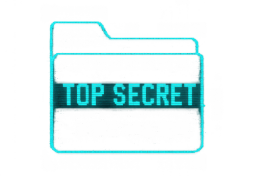 Digital folder showing top secret text, communicating classified information, data protection, and cybersecurity concepts