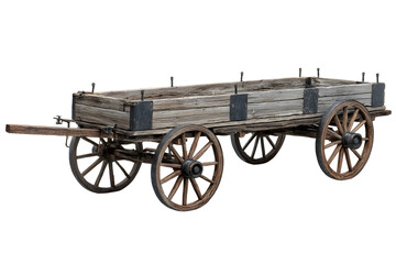 Fototapeta premium A wooden wagon with iron strips, with four wheels on a transparent background