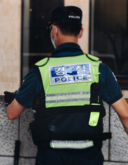 Korean Police squad formation in protective uniform with 
