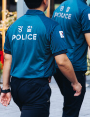 Korean Police squad formation in protective uniform with 