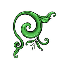 Glossy green spiral leaf ornament design