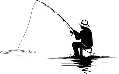 silhouette man fishing on the lake
